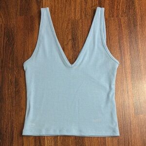 Light Blue Ribbed V-Neck Women's Top